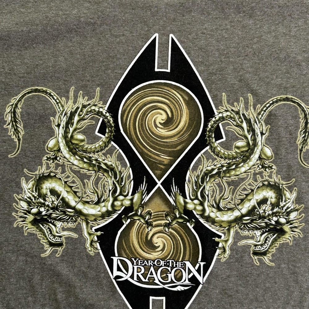 Year Of The‎ Dragon Shirt Mens XL Olive Green Long Sleeve Graphic Dragons 2000s - Picture 11 of 12